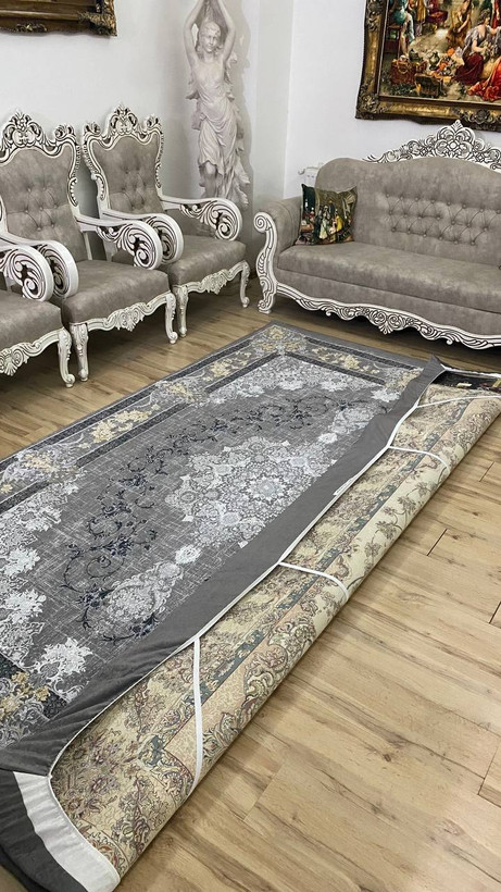 روفرشی کشدار جنس مخمل طرح طوسی طلایی